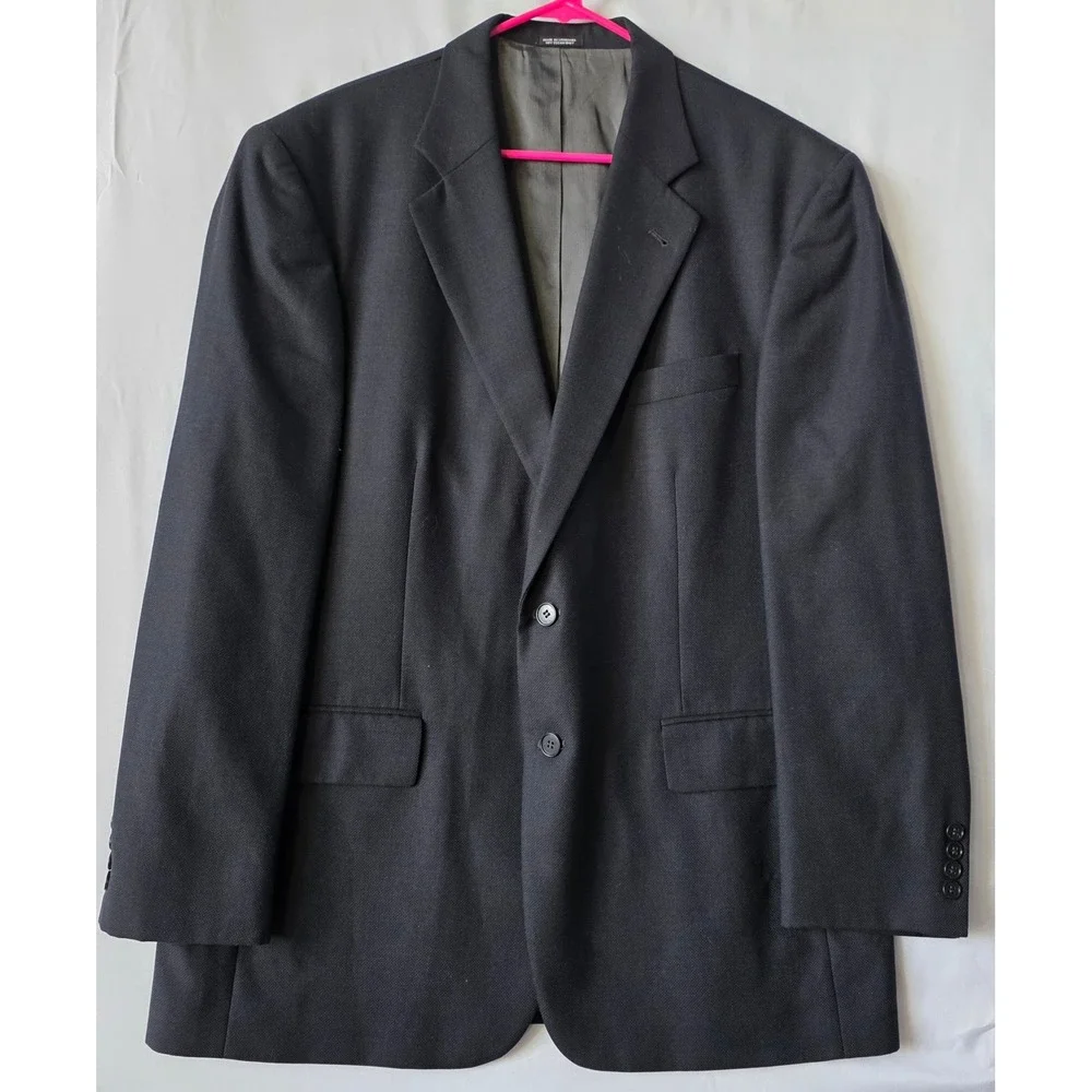 Oscar de la Renta Mens 44R Black 100% Wool 2-Button Blazer Sport Coat